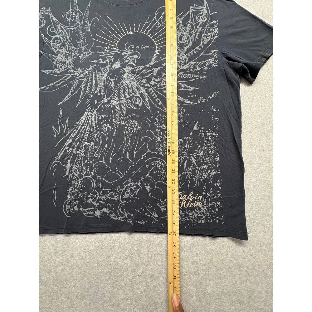 Calvin Klein Mens XL Eagle Graphic T Black Silver Sun Print Crewneck Cotton - Picture 4 of 8